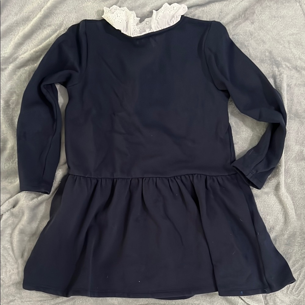 Copper Key Midnight Blue Dress with Ivory Lace Collar - Picture 3 of 4